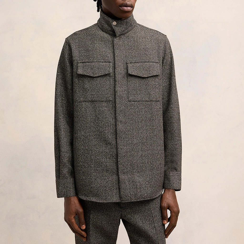 AMI Paris High Collar Wool-Blend Shirt - L